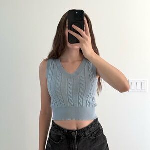 Jessica Simpson Light Blue Cable Knit Crop Top